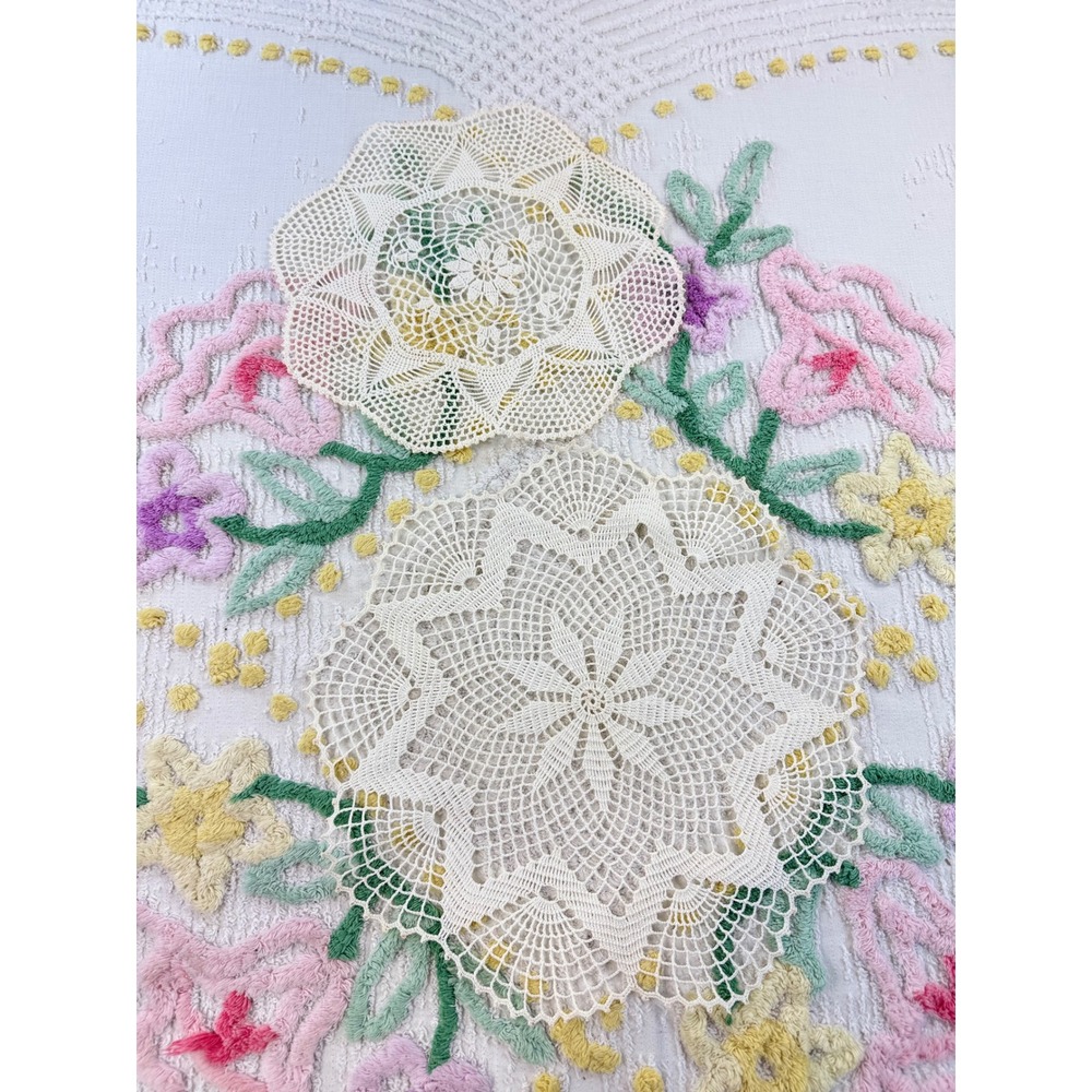 Vintage Handmade Crochet Lace Doily Set 2‎ Cream Cotton Floral Starburst 15" 11"